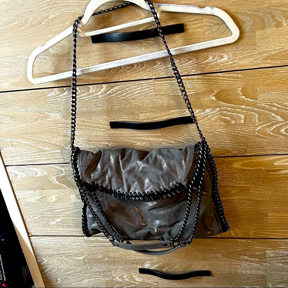 Grey leather bag- medium size unique hardware